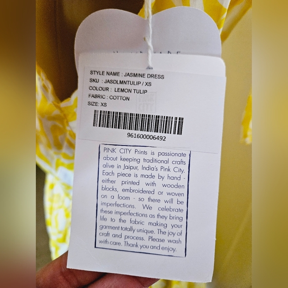 NWT PINK CITY PRINTS V Neck Midi Jasmine Dress in Yellow Lemon Tulip XS S M - Picture 7 of 7